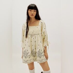 NWT Free People Cream and Blue Floral Mini Dress